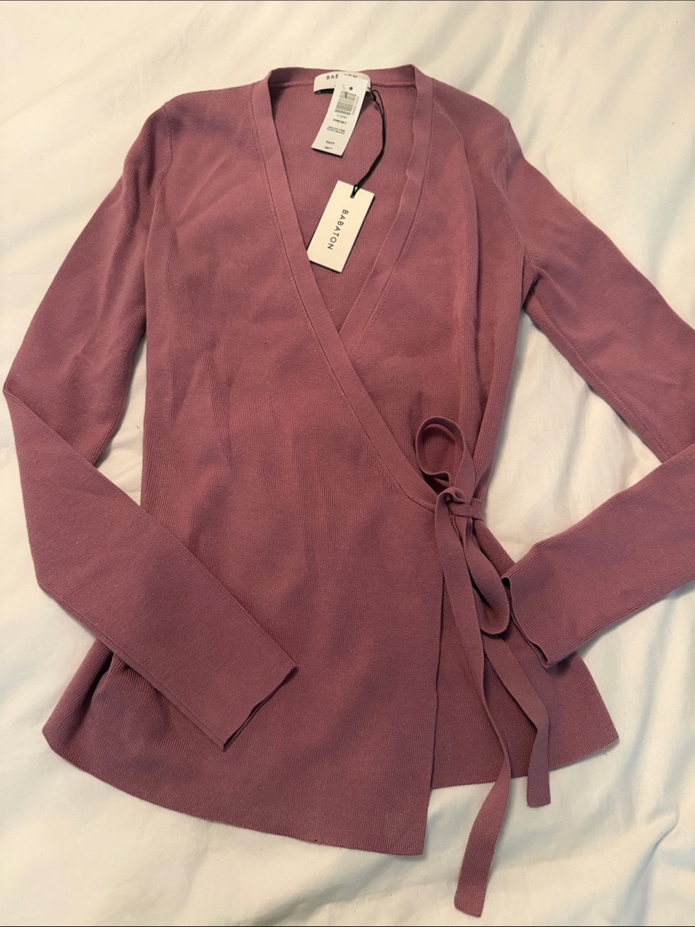 Babaton Mauve Wrap-Front Long Sleeve Top